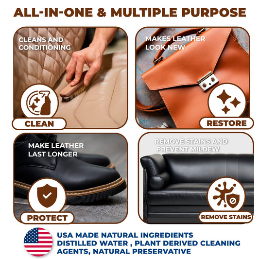 European Leather Care Leather Spot Cleaner Car Leather Cleaner and Conditioner for Leather Couch Cleaner, Furniture, Car Seat, Shoes, Boots, Purse - Natural Ingredient Leather Shoe Cleaner USA