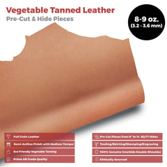 ELW Genuine Leather Vegetable Tanned 8-9 oz. (3.2-3.6mm) Size 6” to 14 SQ FT Full Grain Veg Tan Leather AB Grade Cowhide, Heavy Weight, Tooling, Carving, DIY, Holster, Stamping