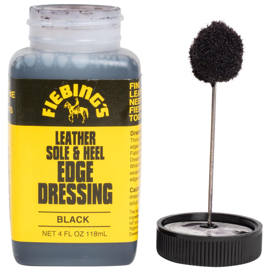 Fiebing's Leather Sole & Heel Black Edge Dressing (4 oz) - High Gloss Shoe Dressing for Leather Soles and Heels - Provides a Protective, Glossy Finish After a Shoe Shine - Includes Brush Applicator