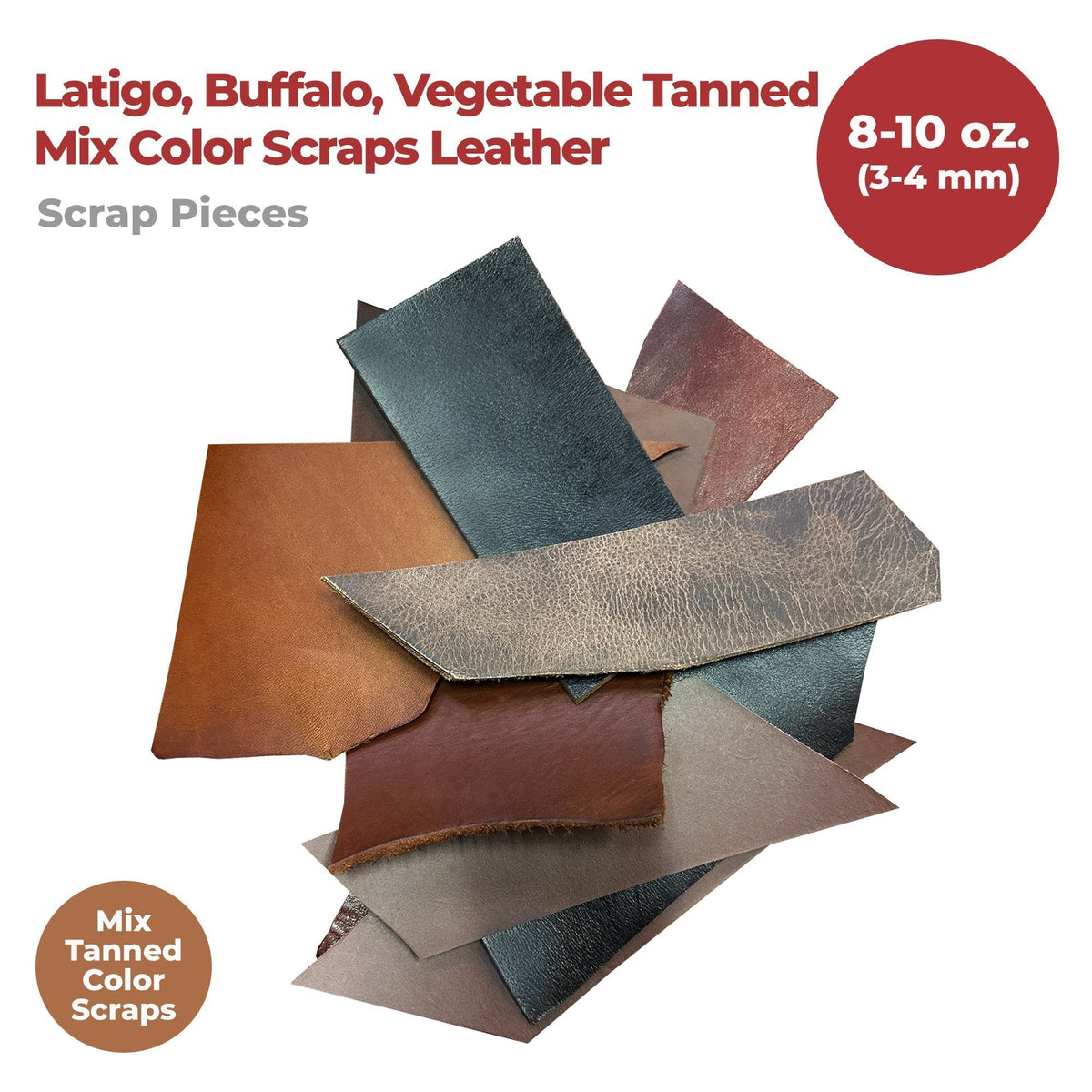 ELW Leather Scraps | Size: 1-100 LB | Genuine Cowhide Leather Remnants for Crafting, Ideal for DIY Leatherworking Projects Tooling, Holsters, Carving, Embossing, Stamping