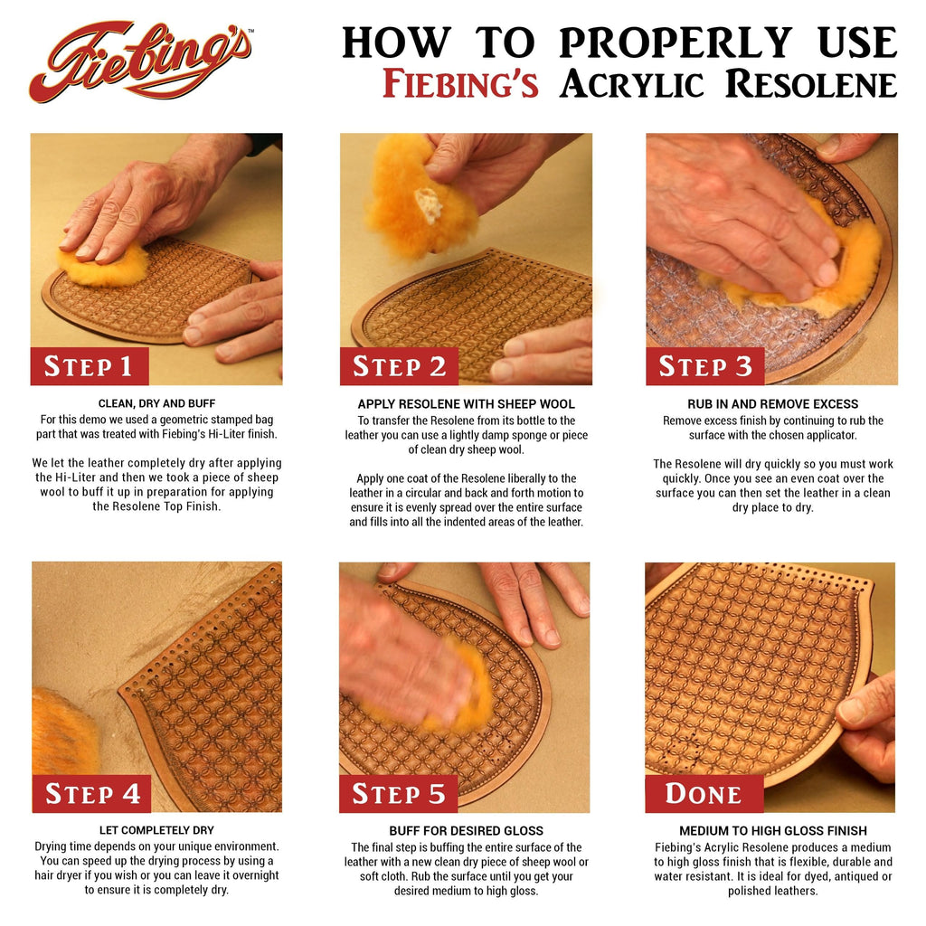 Fiebing's Acrylic Resolene (Neutral 2 Pack, 4 oz Each) - Protective Acrylic Leather Finisher - Glossy Top Coat for Dyed & Polished Leathercraft - Flexible, Durable, Water Resistant for Boots, Couch
