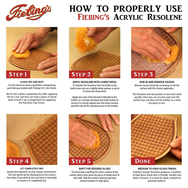 Fiebing's Acrylic Resolene (Neutral 2 Pack, 4 oz Each) - Protective Acrylic Leather Finisher - Glossy Top Coat for Dyed & Polished Leathercraft - Flexible, Durable, Water Resistant for Boots, Couch