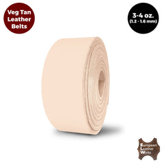 ELW Leather Blank Belt - 3-4 (1.2-1.6 mm) to 4-5 oz. (1.6-2 mm) Thickness - Cowhide Vegetable Tanned - Full Grain Strip, Strap - Ideal for DIY Belts for Tooling, Crafting & Stamping