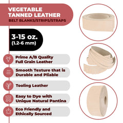 ELW Leather Blank Belt - 5-6 oz (2-2.4 mm) to 6-7 oz (2.4-3 mm) Thickness - Cowhide Vegetable Tanned - Full Grain Strip, Strap - Ideal for DIY Belts for Tooling, Crafting & Stamping