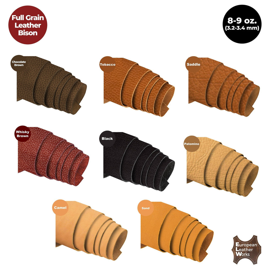 ELW Genuine American Leather Bison 8-9 oz (3.2-3.4mm) Pre-Cut - 4 to 23 SQ FT -Full Grain Leather Bison Hide DIY Craft Projects, Bag, Chap, Motorcycle, Clothing, Jewelry, Moccasins