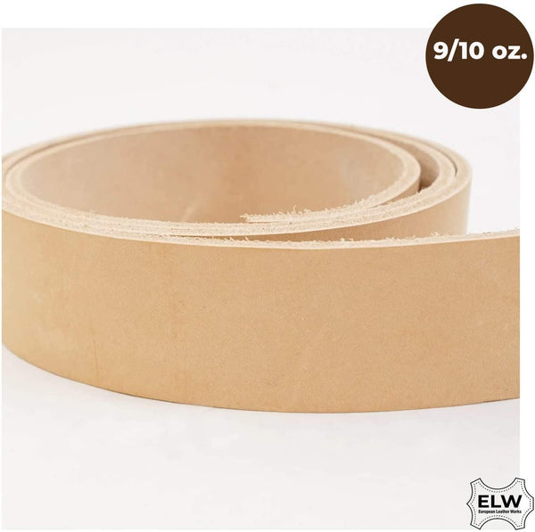 ELW Import Tooling Leather 9/10 oz Natural Belt Blanks/Strips/Straps from Full Grain Vegetable Tanned Tooling Leather up to 55"