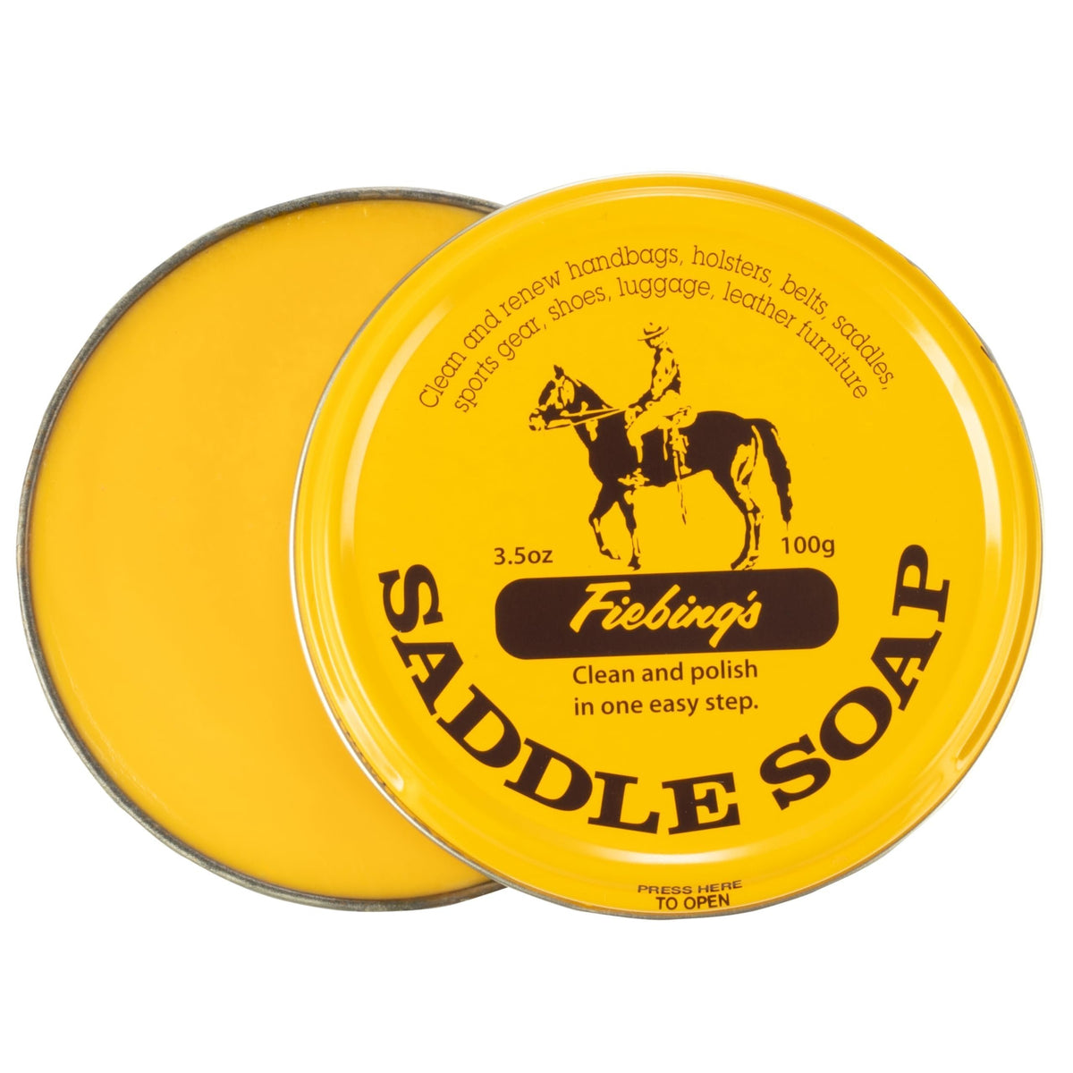 Fiebing's Yellow Saddle Soap for Leather (3.5 oz Tin) - Leather Cleaner & Conditioner to Soften, Protect & Restore Leathercraft - Leather Soap for Car Seat, Couch, Shoe, Purse, Boot, Bag, & Saddles Main image