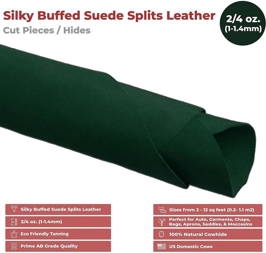 2-4 oz (1-1.6mm) Garment Splits Suede Pre-Cut Piece - Silky Buffed Leather Cowhide - Prime AB Grade Quality - Perfect For Auto, Garments, Chaps, Bags, Vest, Aprons, Saddles, Moccasins