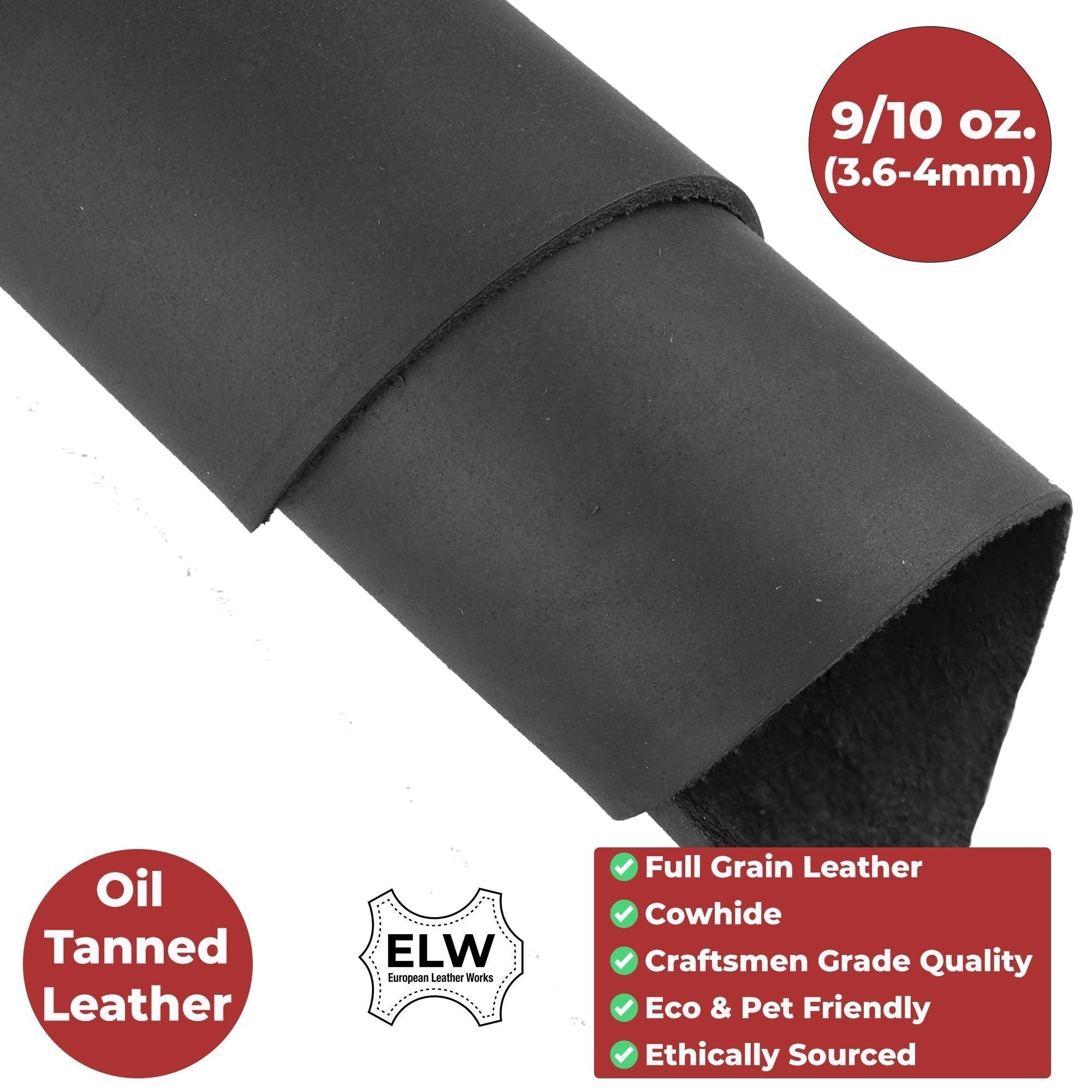 ELW Black Latigo Leather 9-10oz (3.6-4mm) Straps, Belts, Strips 1" to 4" Wide X 72" or 84" Long Full Grain Leather Cowhide Tooling Leather Heavy Weight Secondary image