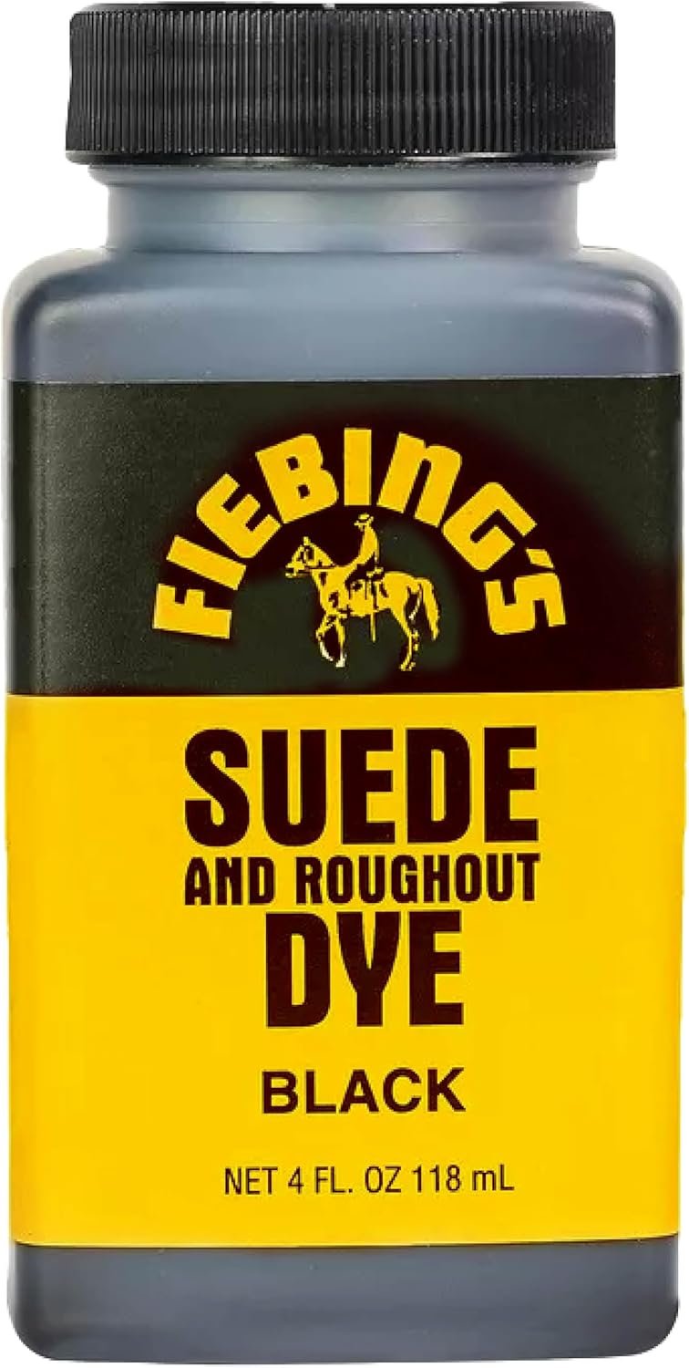 Fiebing's Black Suede Dye (4 oz) - Recolor, Brighten & Restore Suede & Roughout Leather Shoes, Furniture, Purse - Includes Wool Dauber for Easy Application - Flexible When Dry, Won't Crack or Peel Main image