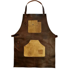 ELW Full Grain Leather Apron-2 Pouch Leather Apron, BBQ Apron, Men and Women's Apron, Kitchen, Cooking, Bartending, One Size