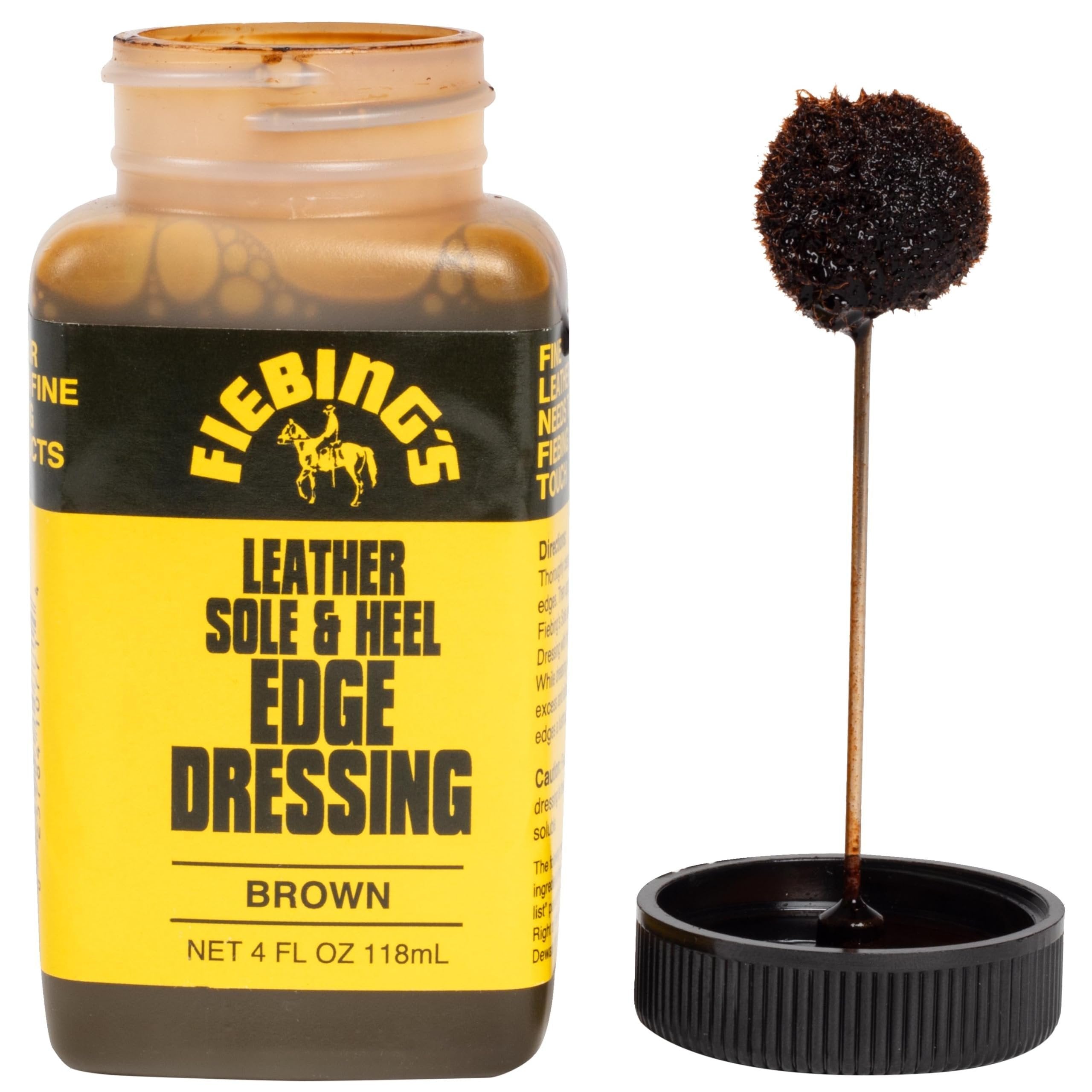 Fiebing's Leather Sole & Heel Black Edge Dressing (4 oz) - High Gloss Shoe Dressing for Leather Soles and Heels - Provides a Protective, Glossy Finish After a Shoe Shine - Includes Brush Applicator Secondary image