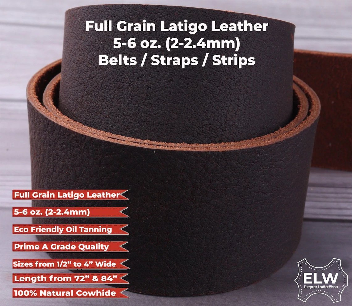 Brown 5/6 oz. (2mm) Tooling Leather Belt/Strip/Straps 1/2" to 4" Wide, 68-72 Inches Long Secondary image