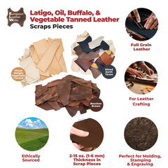 ELW Leather Scraps | Size: 25-50 LB | Genuine Cowhide Leather Remnants for Crafting, Ideal for DIY Leatherworking Projects Tooling, Holsters, Carving, Embossing, Stamping