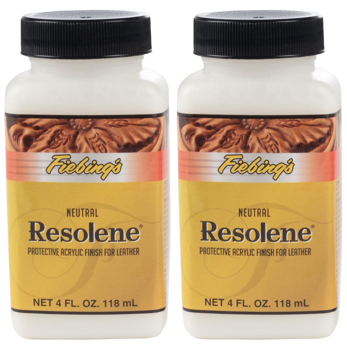 Fiebing's Acrylic Resolene (Neutral 2 Pack, 4 oz Each) - Protective Acrylic Leather Finisher - Glossy Top Coat for Dyed & Polished Leathercraft - Flexible, Durable, Water Resistant for Boots, Couch Main image