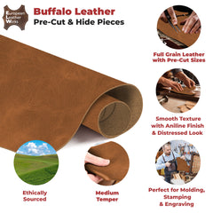 Buffalo Leather Hide 5-6 oz (2-2.4mm) Pre-Cut Craft Leather Sheets | Full Grain Genuine Leather for Crafting Supplies