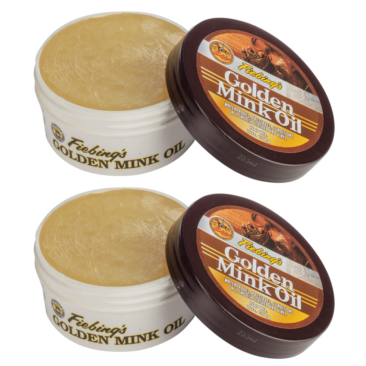 Fiebing's Golden Mink Oil for Leather Boots (2 Pack, 6 oz Each) - Leather Cleaner & Conditioner - Waterproof, Preserve, Soften All Smooth Leathercraft & Vinyl - Prevents Salt Stains On Couch, Purse Main image