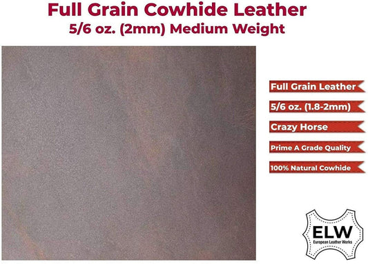 ELW Tooling Leather 5/6 oz (2mm) Pre-Cut Sizes 6" to 48" Bourbon Brown Cowhide Full Grain Leathercraft for Holsters Knife Sheates Coasters Emboss Stamp Earrings