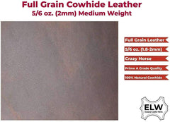 ELW Tooling Leather 5/6 oz (2mm) Pre-Cut Sizes 6" to 48" Bourbon Brown Cowhide Full Grain Leathercraft for Holsters Knife Sheates Coasters Emboss Stamp Earrings