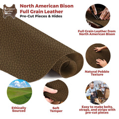 ELW Genuine American Leather Bison 8-9 oz (3.2-3.4mm) Pre-Cut - Full Grain Leather Bison Hide DIY Craft Projects, Bag, Chap, Motorcycle, Clothing, Jewelry, Moccasins