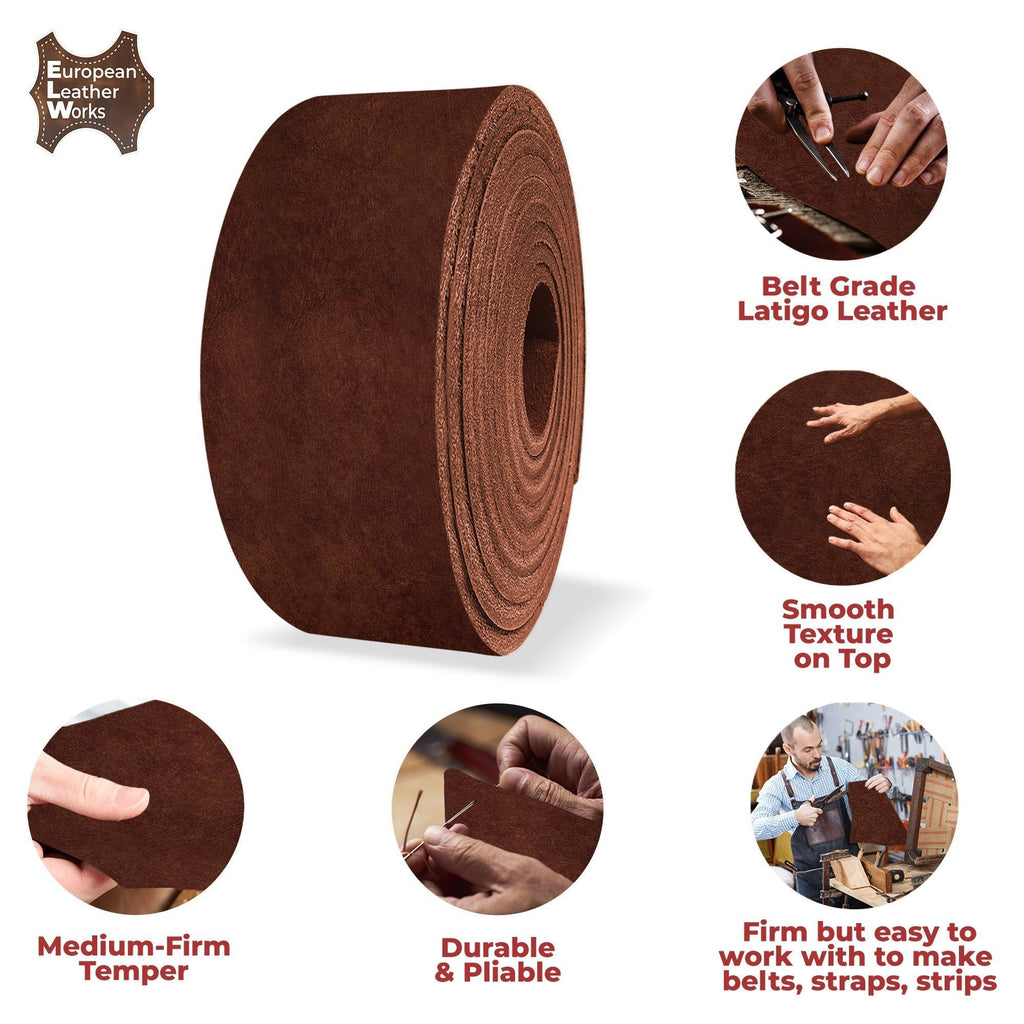 ELW Latigo Leather 5-6 oz. (2-2.4mm) Straps, Belts, Strips 72" Length Full Grain Leather Cowhide DIY Arts & Craft Projects, Clothing, Jewelry, Wrapping