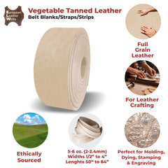 ELW Leather Blank Belt | 5-6 Oz. (2-2.4mm) Thickness | Size from 1/2" to 4" | Cowhide Vegetable Tanned | Full Grain Strip, Strap | Ideal for DIY Belts for Tooling, Crafting, Stamping, Dyeing