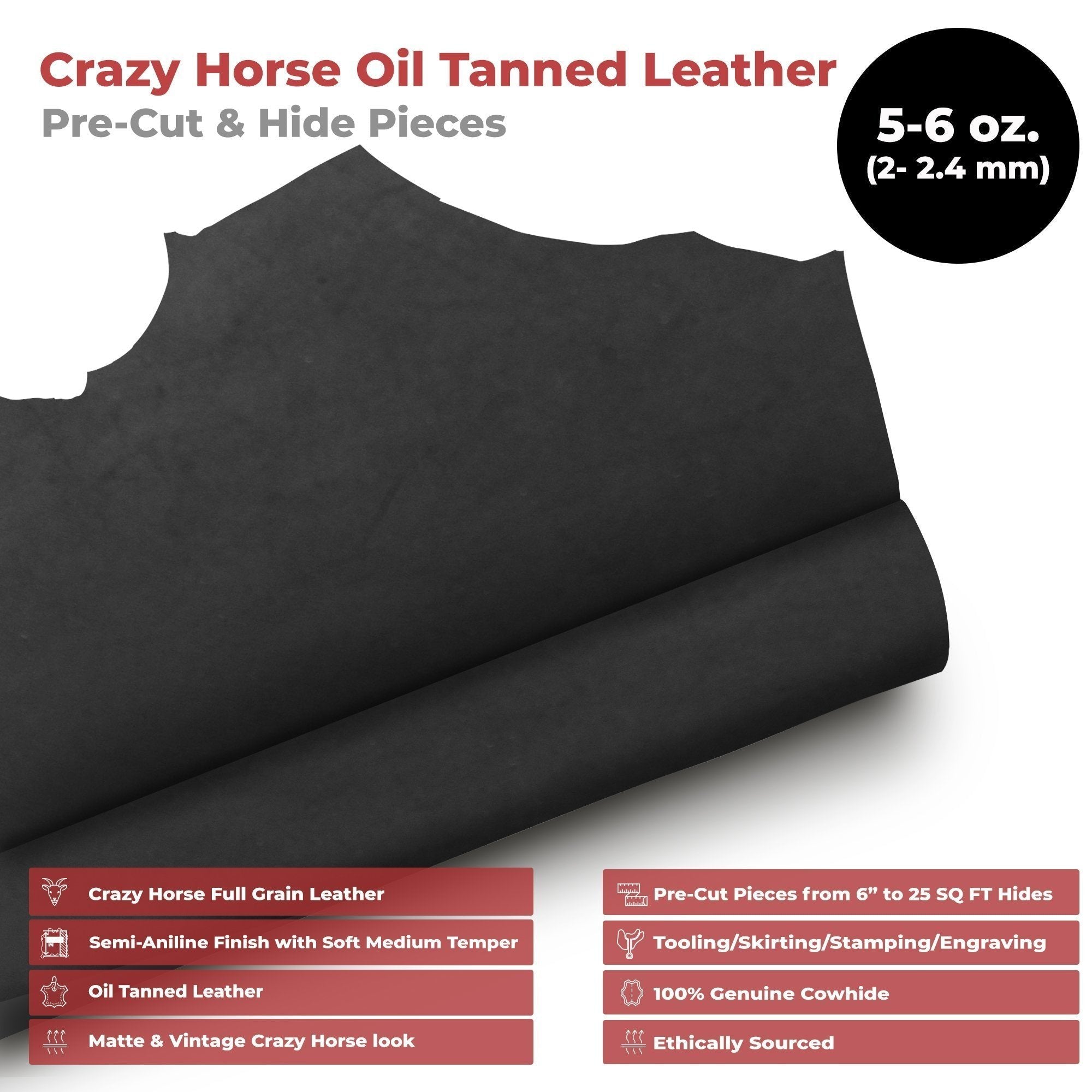 5-6 OZ (2-2.4mm) Leather Oil Tanned Pre-Cuts Secondary image