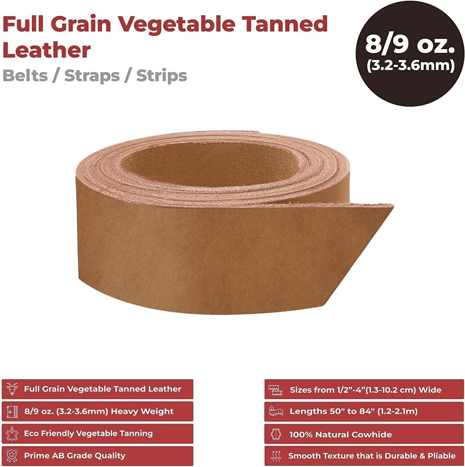 European Leather Work 8-9 oz. (3.2-3.6mm) 50" Vegetable Tanned Leather Belt Blanks Full Grain Cowhide Leather Belt Straps/Strips for Tooling, Carving, Engraving, Stamping, Molding, DIY Secondary image