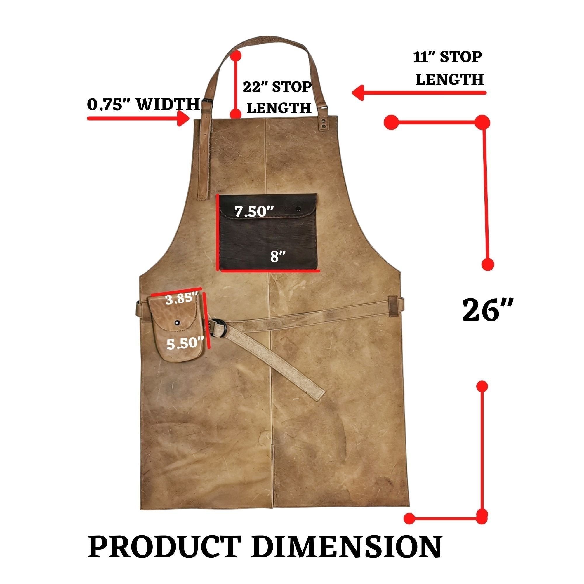 ELW Full Grain Leather Apron-Chest Pouch with Side Pocket, BBQ Apron, Kitchen, Cooking, Bartending, One Size for Men & Women