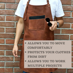 ELW Full Grain Leather Apron-1 Pouch, BBQ Apron, Men & Women's Apron, Kitchen, Cooking, Bartending, Workshop, One Size Fit