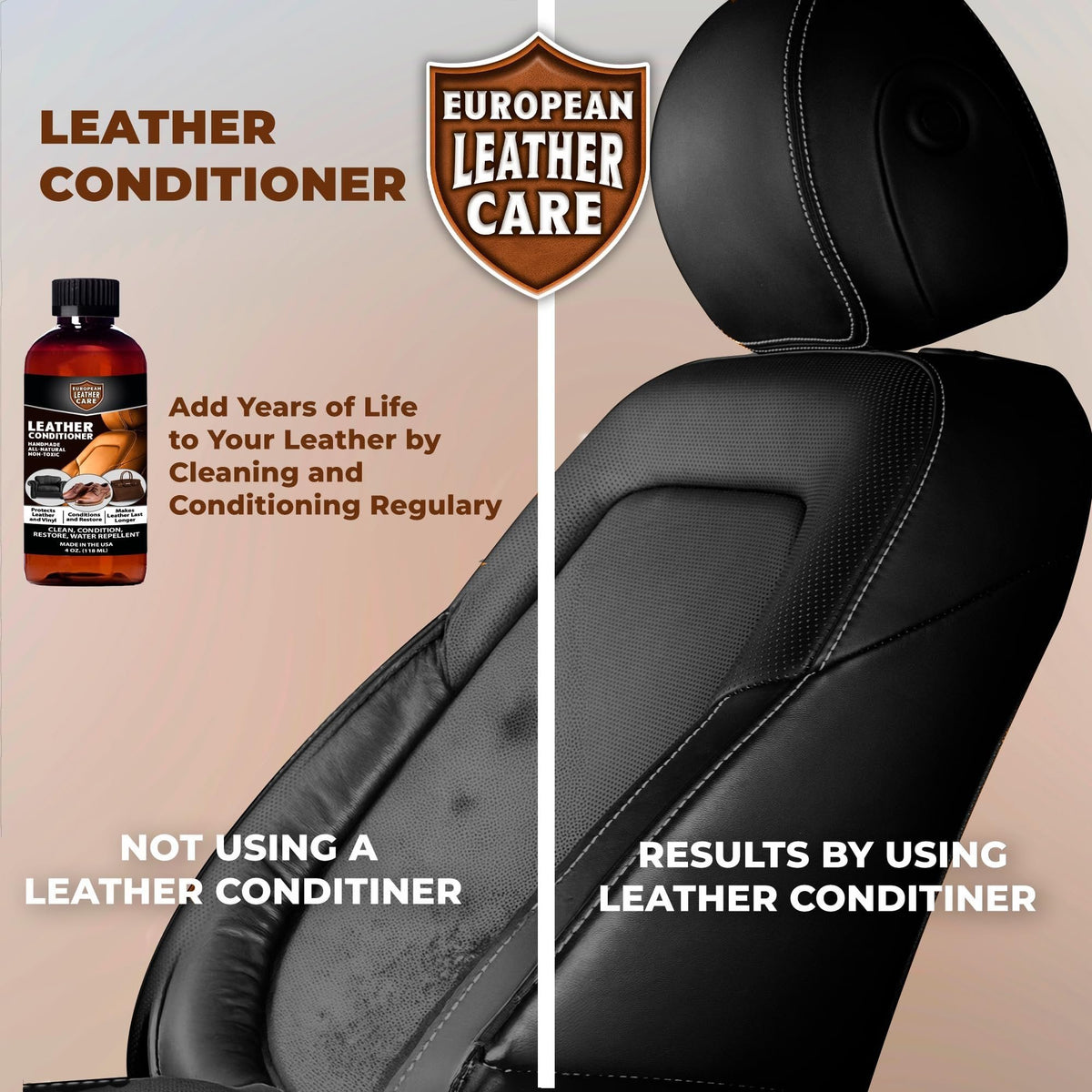 Leather Conditioner - All Natural Non Toxic Ingredients -  European Leather Care - Made in USA