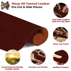 European Leather Work Oil Tanned Leather 5-6 OZ (2-2.4mm) Pre-Cut Full Grain Cowhide Handmade Waxy Finish Leather for DIY, Crafts, Sheaths, Sewing, Workshop