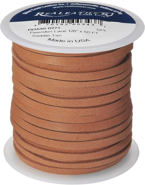 Realeather Deerskin Leather Lace | Size 3/16" x 50' (4.8mm x 15.24m) | 2/3 oz Thickness (.8-1.2mm)