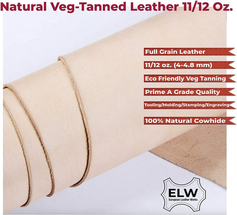 Import Tooling Craft Leather Thick Heavy Weight 11/12 oz | Pre-Cut 12"x24" | Vegetable Tanned | Full Grain | Crafts, Tooling, Hobby Workshop, Repair - elwshop.com