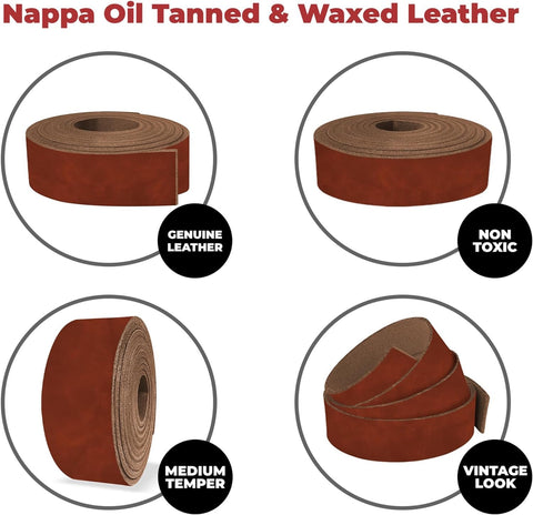 ELW 5-6 oz (2-2.4mm) Nappa Oil Tanned & Waxy Finish Leather 72" (183cm) Length, Belt Grade Straps Full Grain Length Craftsman A/B Grade Natural Cowhide, DIY, Crafting, Strips