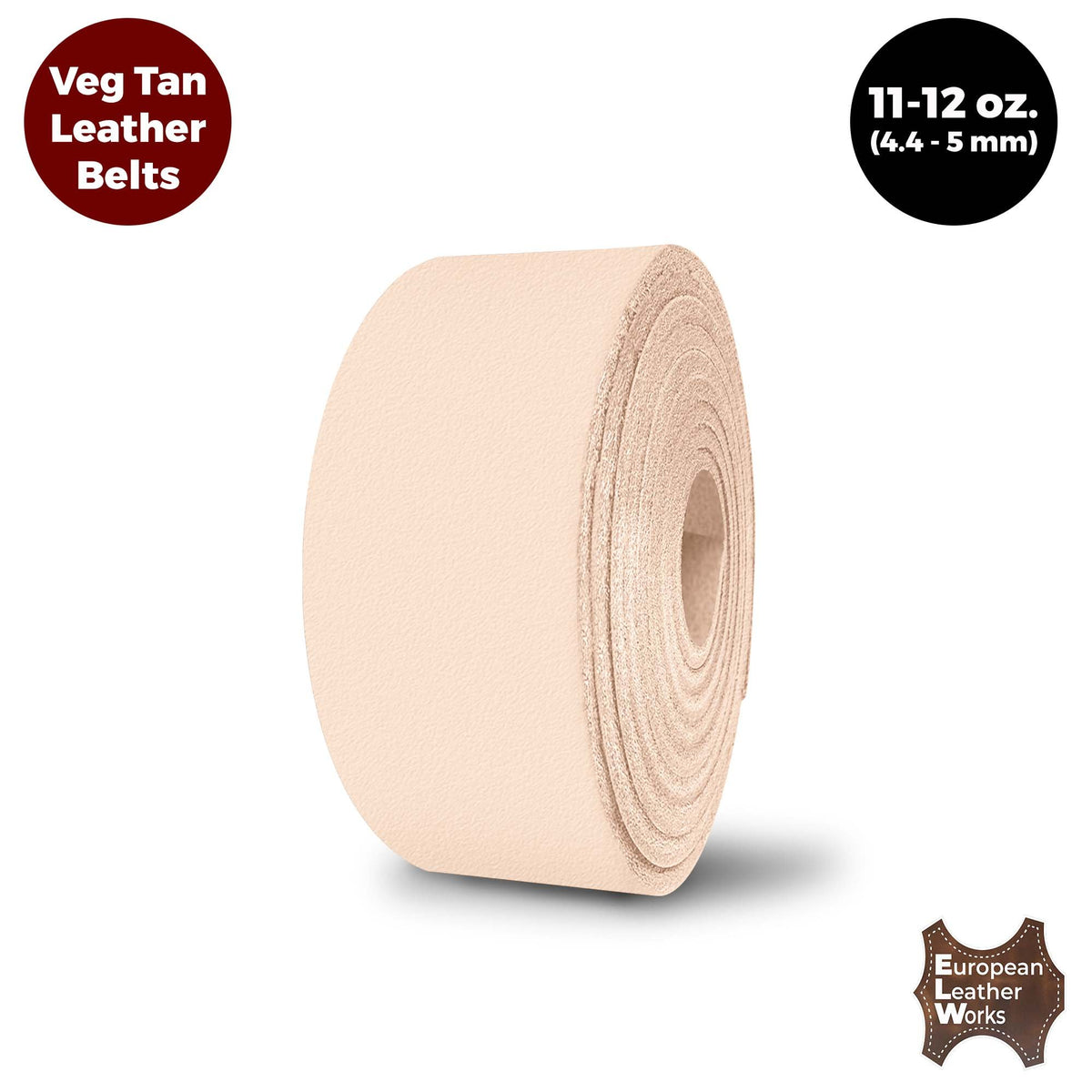 ELW Leather Blank Belt - 11-12 oz. (4.4-5 mm) to 13-15 oz. (5.2-6 mm) Thickness - Cowhide Vegetable Tanned - Full Grain Strip, Strap - Ideal for DIY Belts for Tooling, Crafting & Stamping Main image