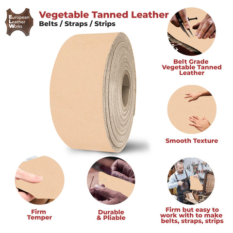 ELW 9-10 oz. (3.6-4 mm) Vegetable Tanned Cowhide Full Grain Import Tooling Leather Belt Blanks, Straps/Strip for DIY & Craft, Harness, Holsters