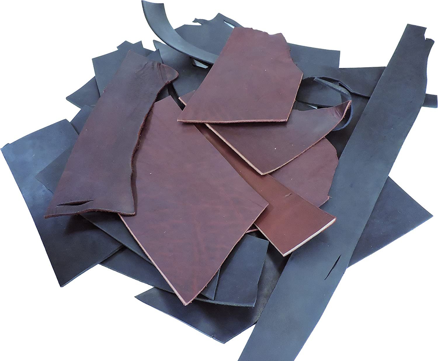 2 lb box of leather remnants. Box contains an assortment of colors