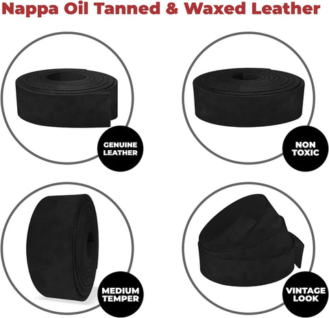 ELW 5-6 oz (2-2.4mm) Nappa Oil Tanned & Waxy Finish Leather  60" (153cm) Length, Belt Grade Straps Full Grain Craftsman A/B Grade Natural Cowhide, DIY, Crafting, Strips