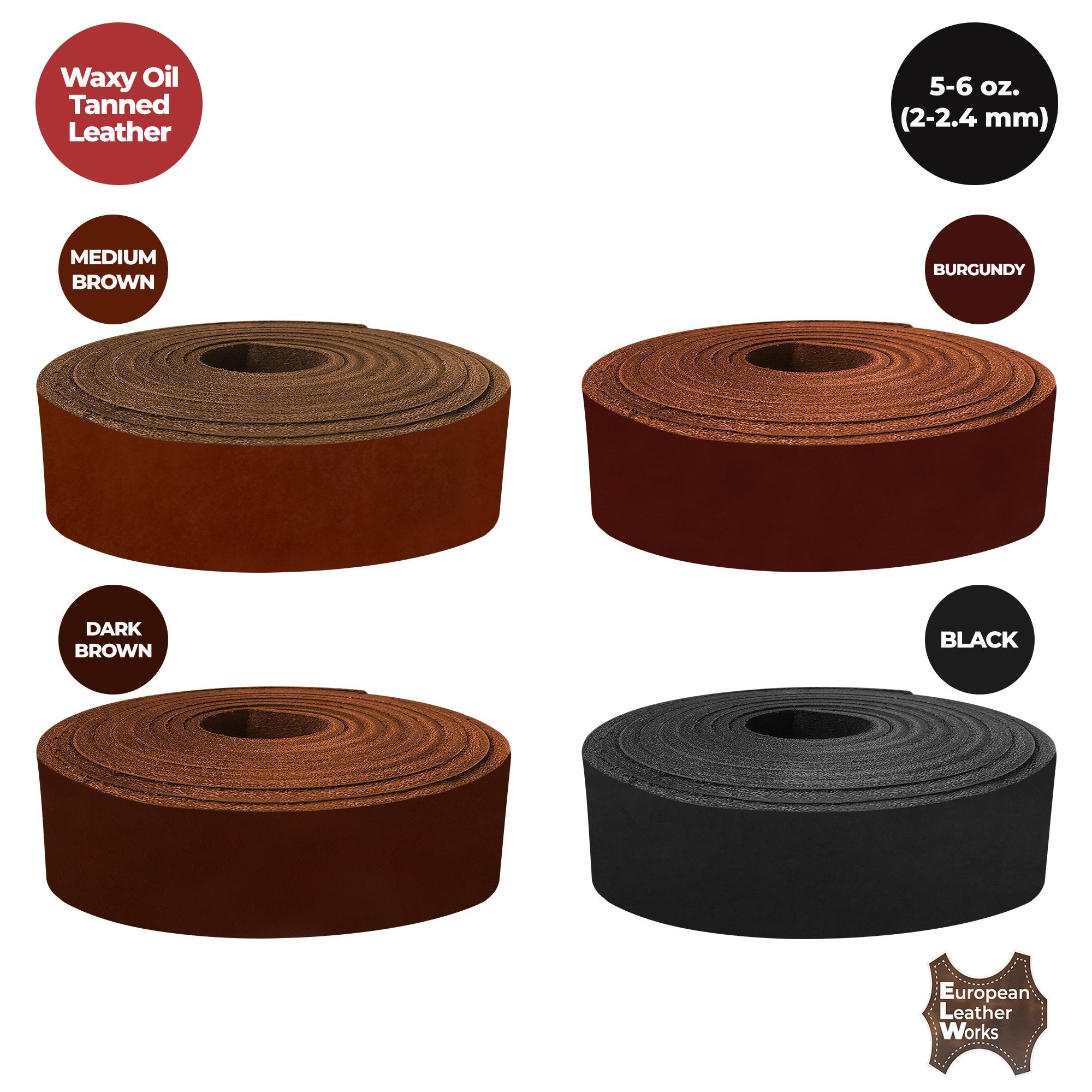 ELW 5-6 oz (2-2.4mm) Full Grain Leather Craft Sets of 2-4 Pieces in Sizes  from 6 to 24with Cord Braiding String 36 included, Oil Tanned Real  Cowhide for Tooling, Carving, Craft, Repair