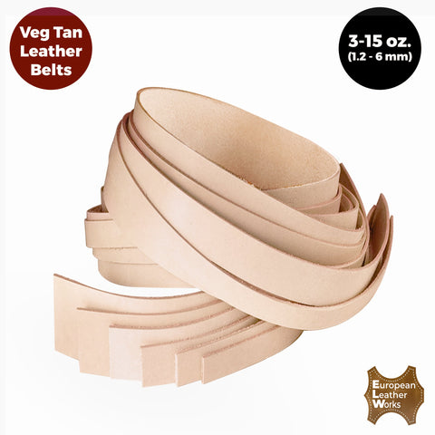 ELW Leather Blank Belt - 3 to 5 oz Thickness - Size 1/2” to 8" Wide & 50” to 84" in Length Cowhide Vegetable Tanned - Full Grain Strip, Strap - Ideal for DIY Belts - for Tooling, Crafting & Stamping - elwshop.com