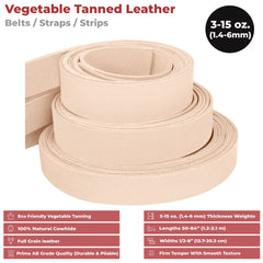 ELW Leather Blank Belt - 3 to 5 oz Thickness - Size 1/2” to 8" Wide & 50” to 84" in Length Cowhide Vegetable Tanned - Full Grain Strip, Strap - Ideal for DIY Belts - for Tooling, Crafting & Stamping - elwshop.com