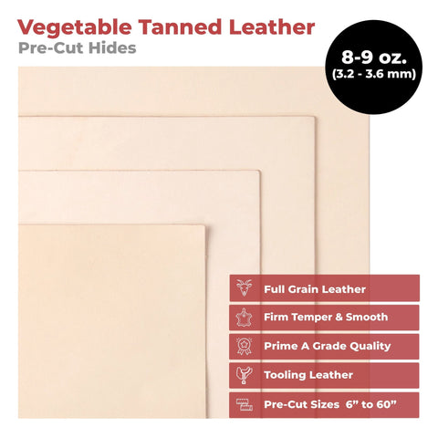 ELW Vegetable Tanned Leather 8-9 Oz. (3.2-3.6mm) Thickness | Pre-Cut Sizes 6" to 48" | Tooling Leather Cowhide - Full Grain Leather - elwshop.com