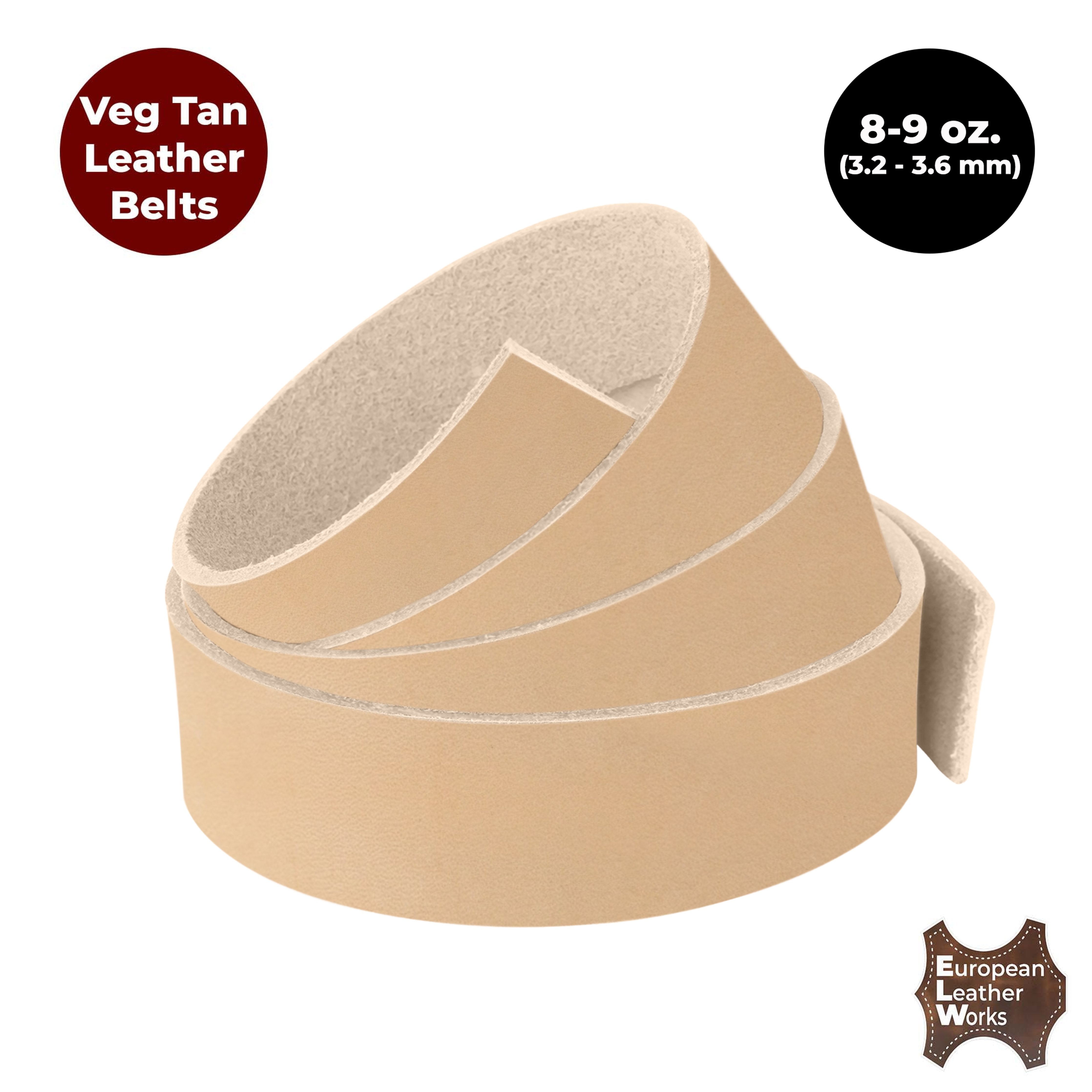 ELW Belt Blanks Straps 8/9 oz. (3.2-3.6mm) Thickness Full Grain Import Natural Cowhide Vegetable Tanned Leather for Tooling, Engraving, Embossing, Molding, & Dyeing Secondary image