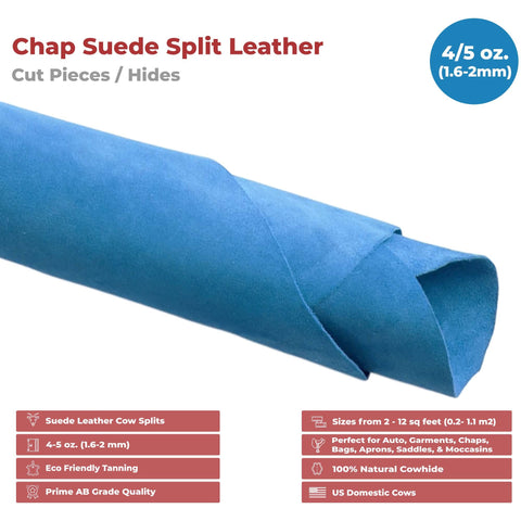 ELW Chap Splits Suede 4-5 oz (1.6-2mm) Pre-Cut Piece - Split Leather Cowhide - Prime AB Grade Quality - Perfect For Auto, Garments, Chaps, Bags, Vest, Aprons, Saddles, Moccasins - elwshop.com