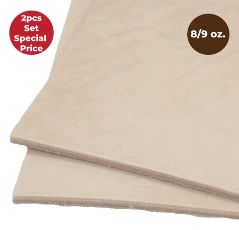 Veg Tan 2 Piece Set Special Offer Full Grain Leather 8-9oz (3-3.6mm) Thickness Pre-Cut - Import AA Grade Tooling Cowhide Leather Hide - Vegetable Tanned Leather for Tooling,Carving,Molding,Dyeing - elwshop.com